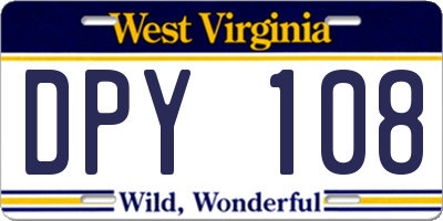 WV license plate DPY108