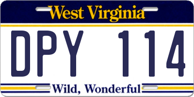 WV license plate DPY114