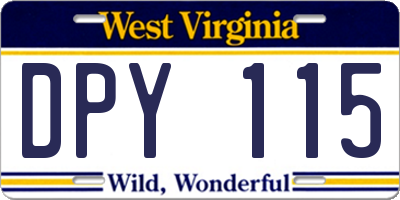 WV license plate DPY115