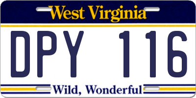 WV license plate DPY116