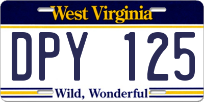 WV license plate DPY125