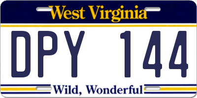WV license plate DPY144