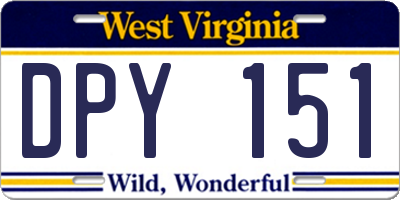 WV license plate DPY151