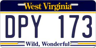 WV license plate DPY173
