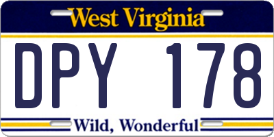 WV license plate DPY178