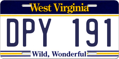 WV license plate DPY191