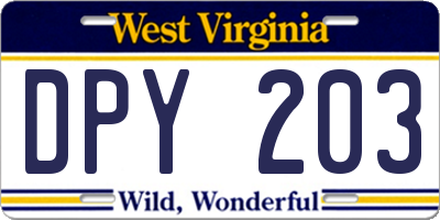 WV license plate DPY203