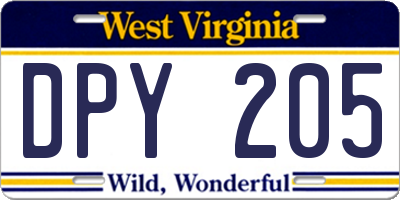 WV license plate DPY205