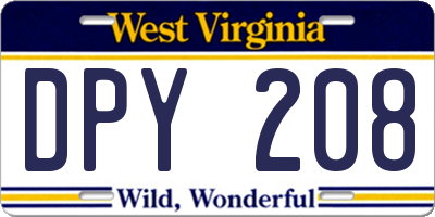 WV license plate DPY208
