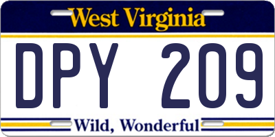 WV license plate DPY209