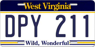 WV license plate DPY211