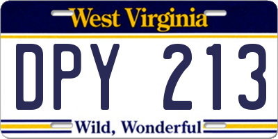 WV license plate DPY213