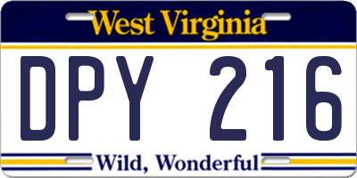 WV license plate DPY216