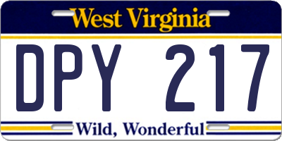 WV license plate DPY217
