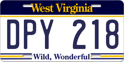 WV license plate DPY218