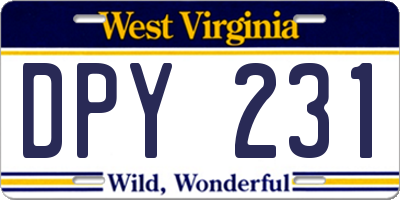 WV license plate DPY231