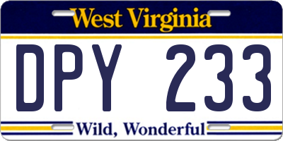 WV license plate DPY233