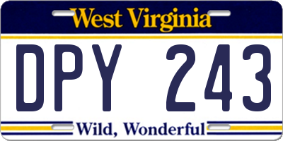 WV license plate DPY243