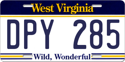 WV license plate DPY285