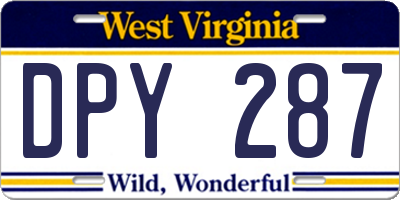WV license plate DPY287
