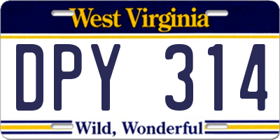 WV license plate DPY314