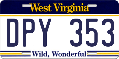 WV license plate DPY353
