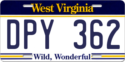WV license plate DPY362