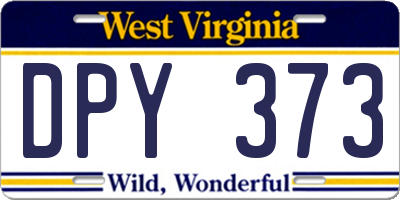 WV license plate DPY373