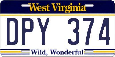 WV license plate DPY374