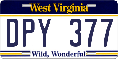 WV license plate DPY377