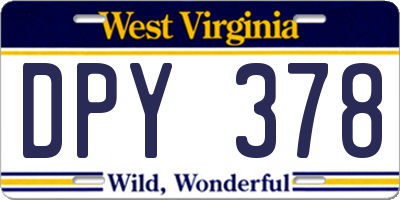 WV license plate DPY378