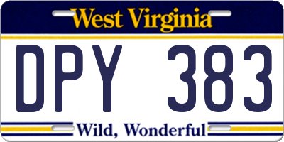 WV license plate DPY383