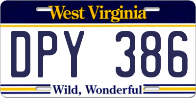 WV license plate DPY386