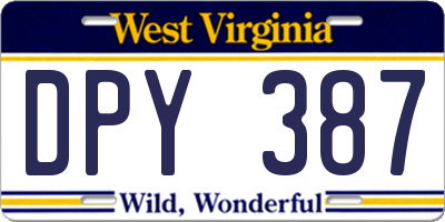 WV license plate DPY387