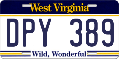 WV license plate DPY389