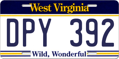 WV license plate DPY392