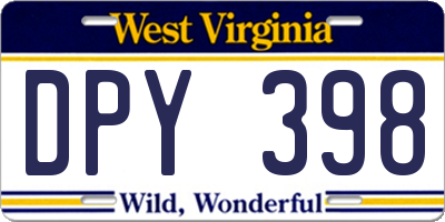 WV license plate DPY398