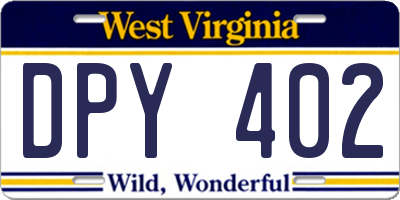 WV license plate DPY402