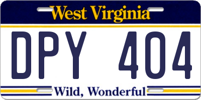 WV license plate DPY404
