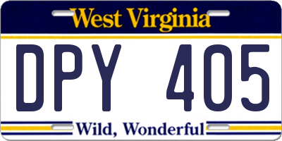 WV license plate DPY405