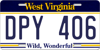 WV license plate DPY406