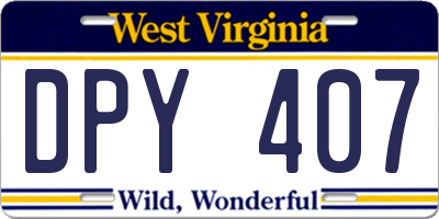 WV license plate DPY407