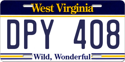 WV license plate DPY408