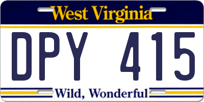 WV license plate DPY415