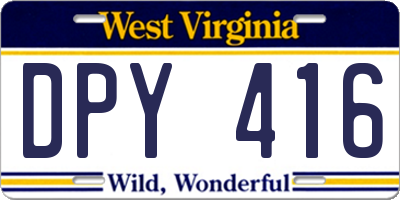WV license plate DPY416