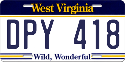 WV license plate DPY418