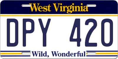 WV license plate DPY420