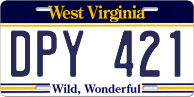 WV license plate DPY421