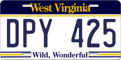 WV license plate DPY425