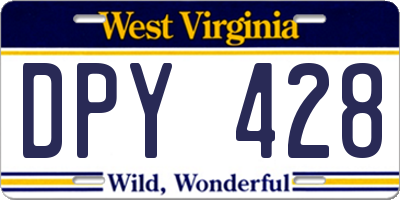 WV license plate DPY428